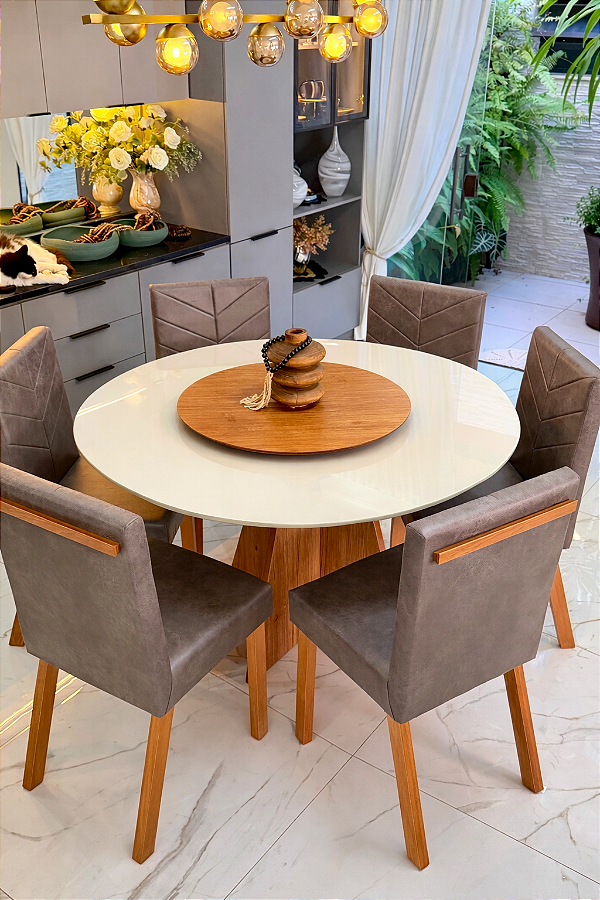 CONJUNTO MESA MARK REDONDA 130M + 6 CADEIRAS MARK MODELO 32 + PRATO GIRATORIO