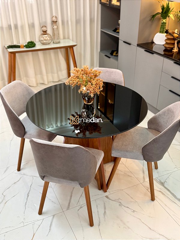 CONJUNTO MESA REDONDA MARK 110m + 4 CADEIRAS MARK MODELO 30
