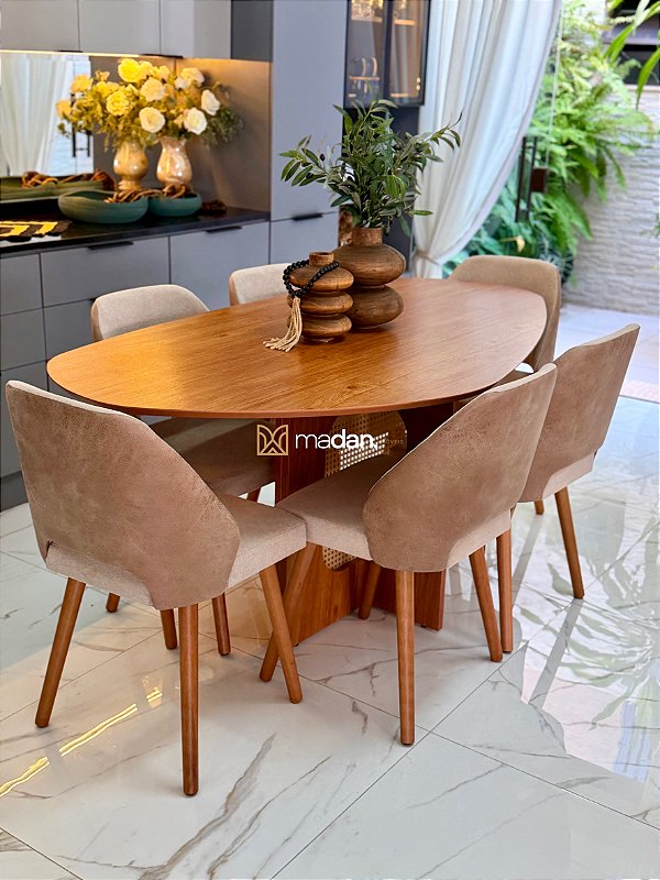 CONJUNTO MESA ORGANICA 180X100 + 6 CADEIRAS MARK MODELO 30