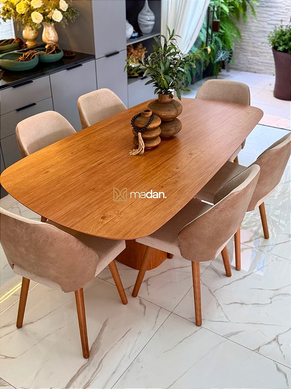 CONJUNTO MESA ORGANICA C/ BASE RIPADA 180X100 + 6 CADEIRAS MARK MODELO 30