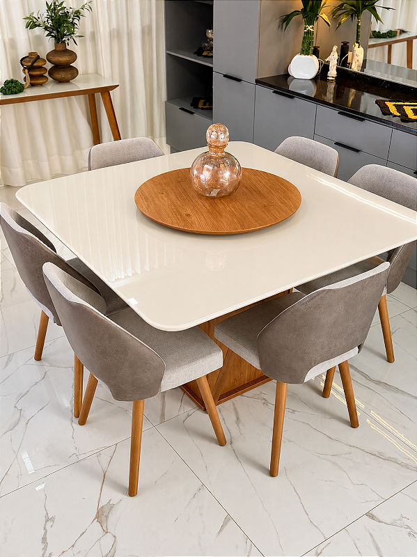 MESA MARK QUADRADA 130X130 + 6 CADEIRAS MARK 30 + PRATO GIRATORIO