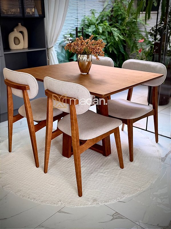 CONJUNTO DE JANTAR FLORENÇA 120X090 + 4 CADEIRAS BETINA