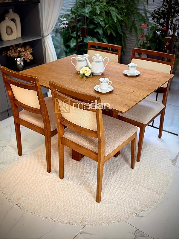CONJUNTO DE JANTAR FLORENÇA 120X090 + 4 CADEIRAS MARIE