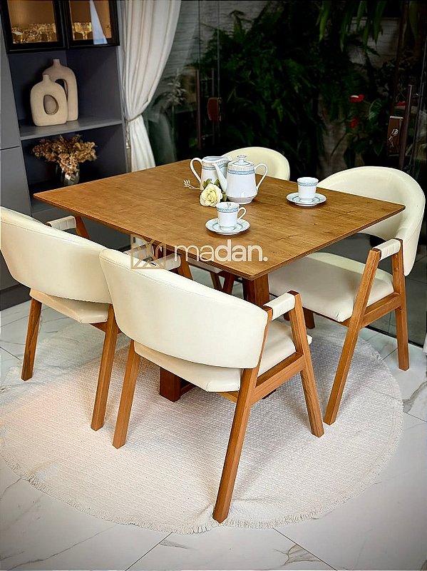 CONJUNTO DE JANTAR FLORENÇA 120X090 + 4 CADEIRAS AGATHA