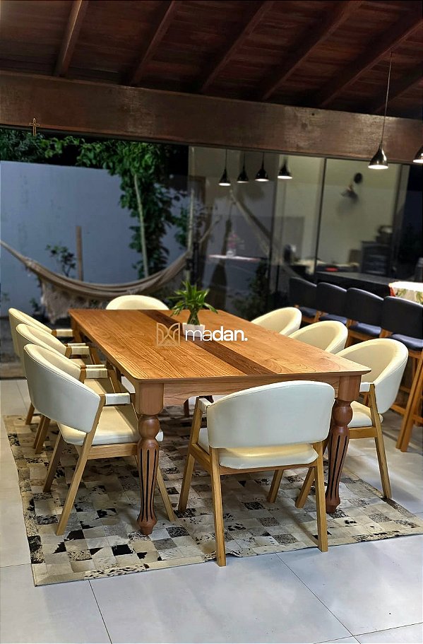 CONJUNTO MESA ISADORA 220X120 + 8 CADEIRAS AGATHA CREME