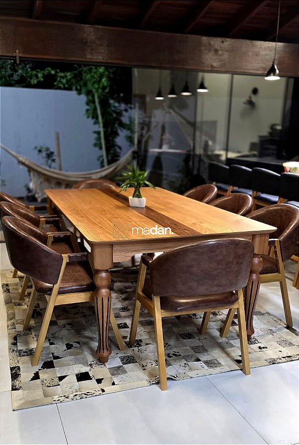 CONJUNTO MESA ISADORA 220X120 + 8 CADEIRAS AGATHA MARROM