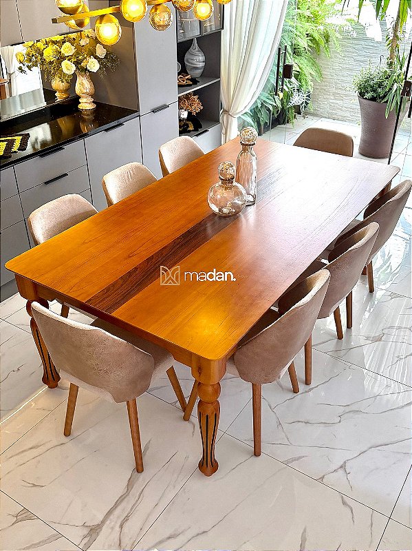CONJUNTO MESA ISADORA 220X120 + 8 CADEIRAS MARK MODELO 30 CREME