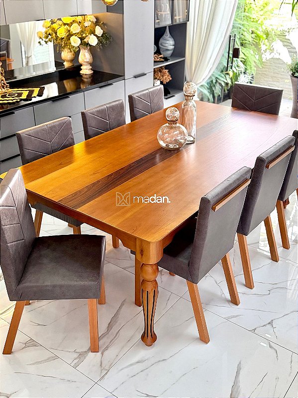 CONJUNTO MESA ISADORA 220X120 + 8 CADEIRAS MARK MODELO 32 MARROM