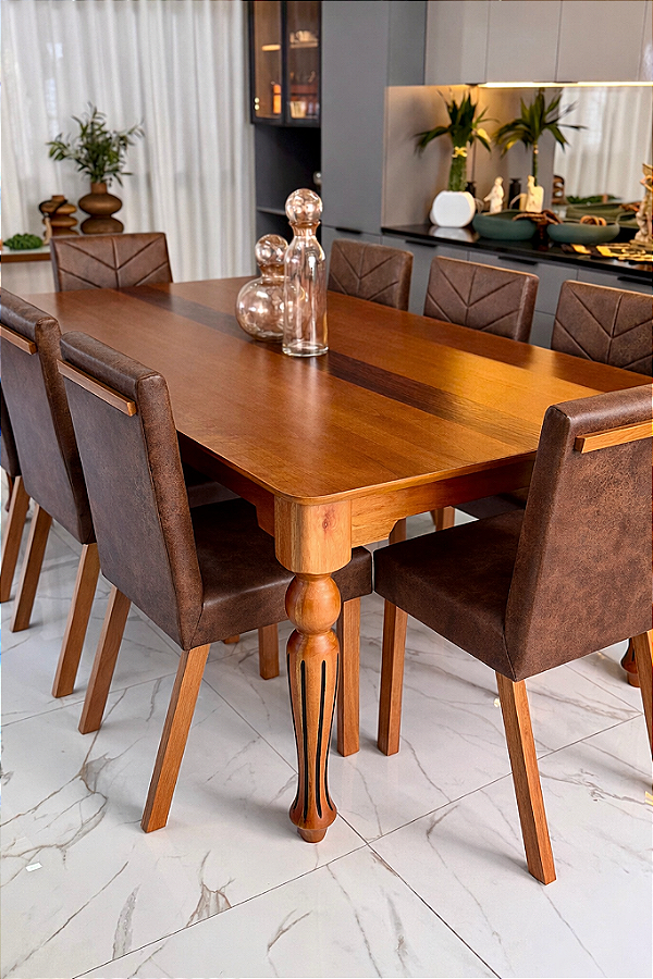 CONJUNTO MESA ISADORA 220X120 + 8 CADEIRAS MARK MODELO 32 MARROM
