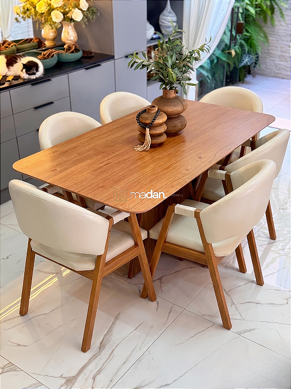CONJUNTO MESA LUNNA 160X090 + 6 CADEIRAS AGATHA CREME