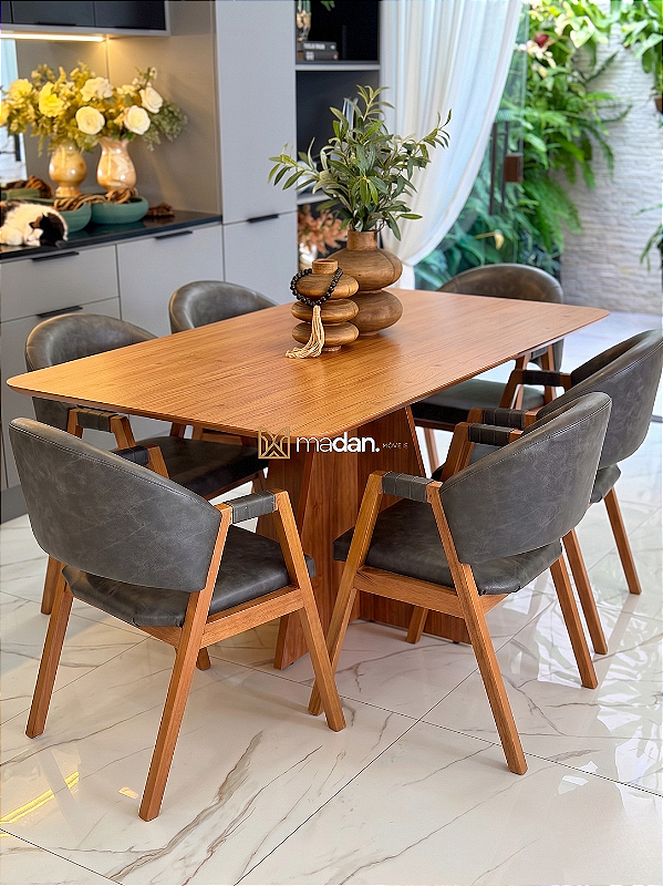 CONJUNTO MESA LUNNA 160X090 + 6 CADEIRAS AGATHA CINZA