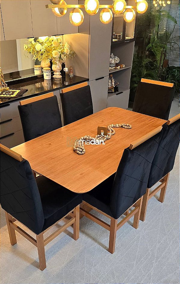 CONJUNTO MESA LUNNA 160X090 + 6 CADEIRAS MARK MODELO 19 PRETO