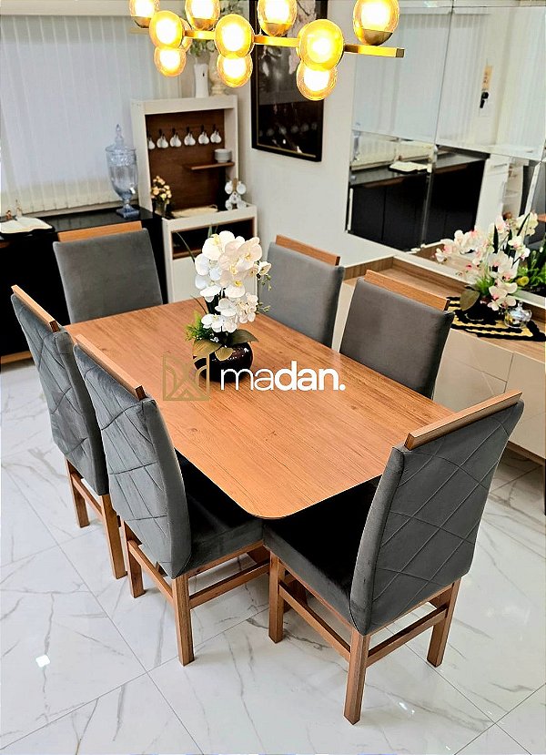 CONJUNTO MESA LUNNA 160X090 + 6 CADEIRAS MARK MODELO 19 GRAFITE