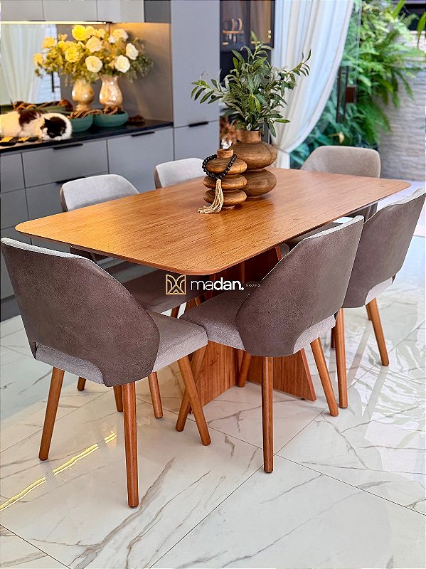 CONJUNTO MESA LUNNA 160X090 + 6 CADEIRAS MARK MODELO 30 CINZA