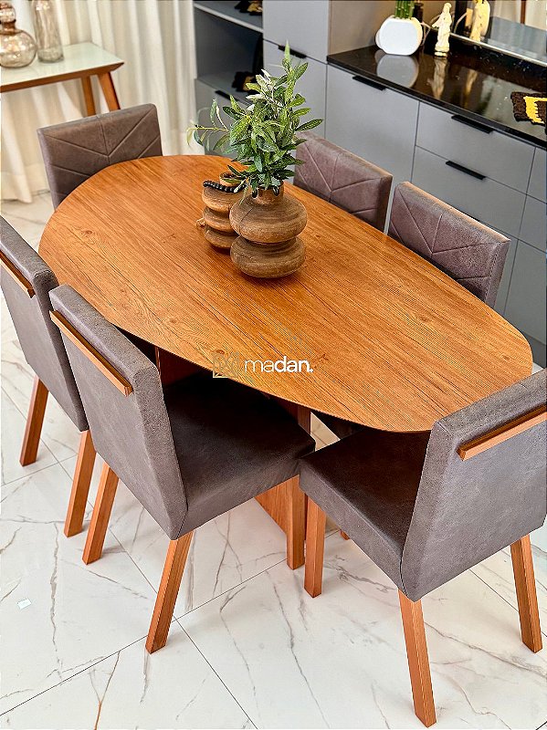 CONJUNTO MESA ORGANICA 180X100 + 6 CADEIRAS MARK MODELO 32 CINZA