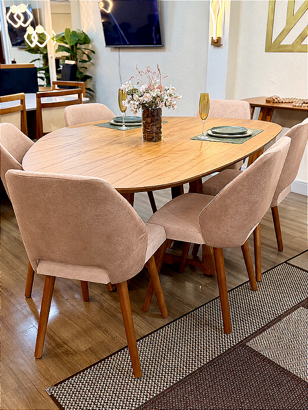 CONJUNTO MESA THALIA 180X120 + 6 CADEIRAS MARK 30 CREME