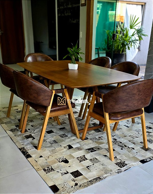 CONJUNTO MESA SOFIA 180X110 + 6 CADEIRAS AGATHA MARROM