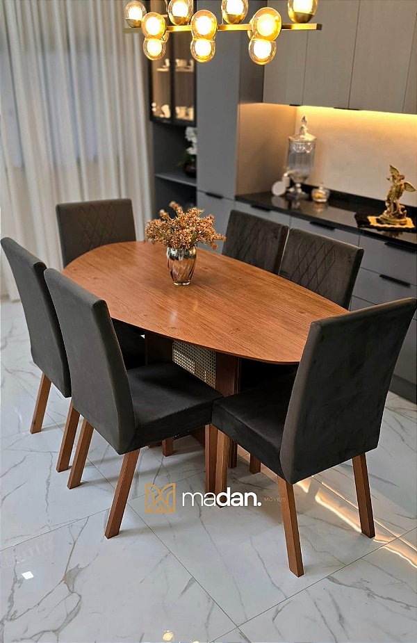 CONJUNTO MESA ORGANICA 180X100 + 6 CADEIRAS MODELO 25 MARROM