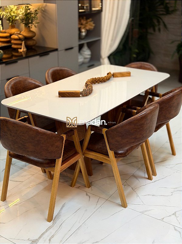 CONJUNTO MESA MARK 180X090 + 6 CADEIRAS AGATHA MARROM