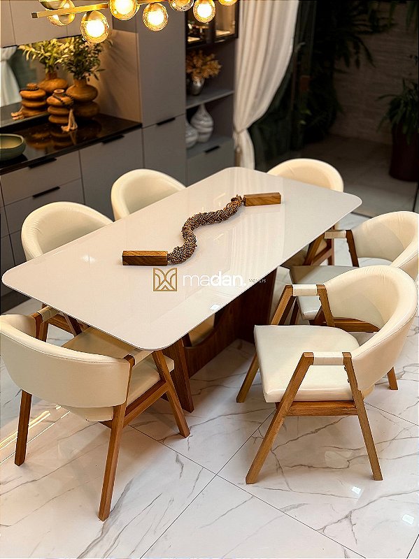 CONJUNTO MESA MARK 180X090 + 6 CADEIRAS AGATHA CREME