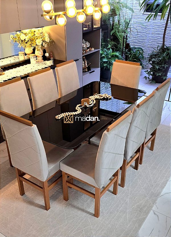 CONJUNTO MESA MARK 180X090 + 8 CADEIRAS MARK MODELO 19 PALHA