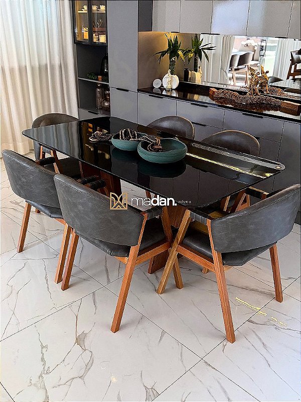 CONJUNTO MESA MARK 160X090 + 6 CADEIRAS AGATHA CINZA