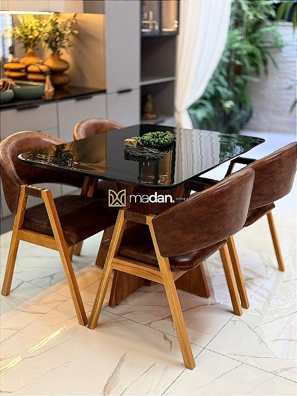 CONJUNTO MESA MARK 120X090 + 4 CADEIRAS AGATHA MARROM