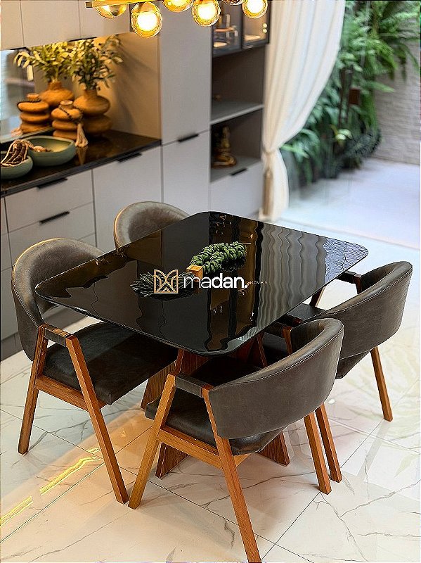 CONJUNTO MESA MARK 120X090 + 4 CADEIRAS AGATHA CINZA