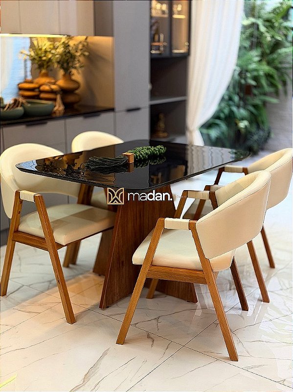 CONJUNTO MESA MARK 120X090 + 4 CADEIRAS AGATHA CREME