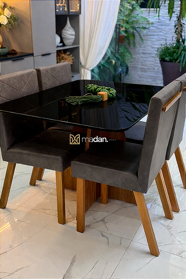 CONJUNTO MESA MARK 120X090 + 4 CADEIRAS MARK MODELO 32 CINZA