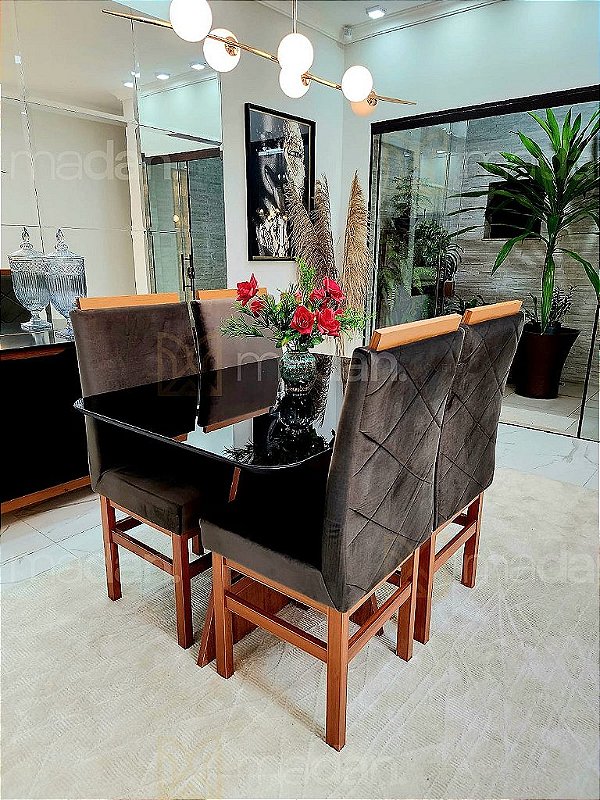 CONJUNTO MESA MARK 120X090 NOGUEIRA + 4 CADEIRAS MARK MODELO 19 MARROM
