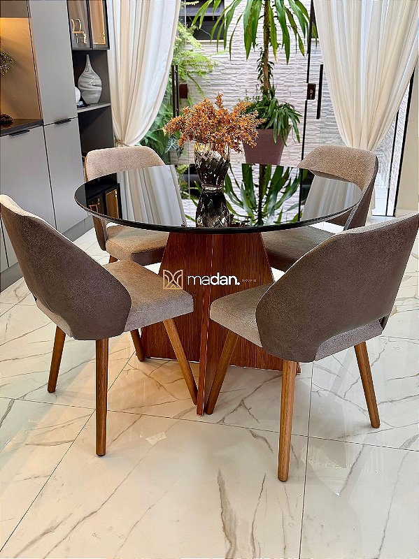 CONJUNTO MESA REDONDA MARK 110m + 4 CADEIRAS MARK MODELO 30 CINZA