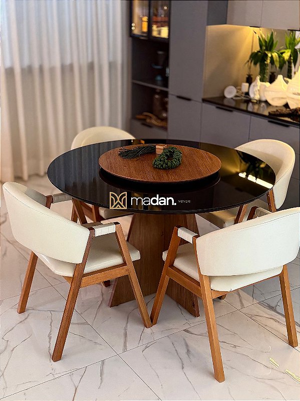 CONJUNTO MESA REDONDA MARK 1,.30m + 4 CADEIRAS AGATHA CREME