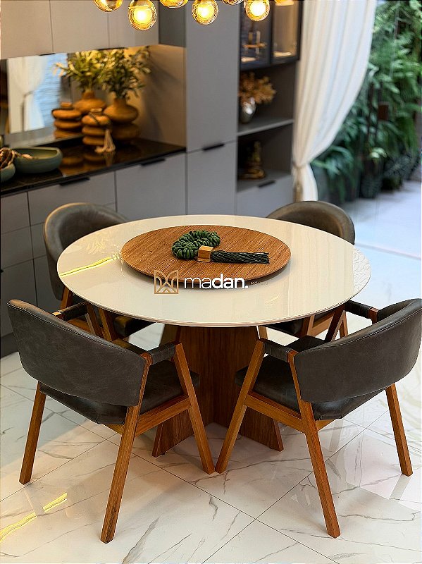 CONJUNTO MESA REDONDA MARK 1,.30m + 4 CADEIRAS AGATHA CINZA