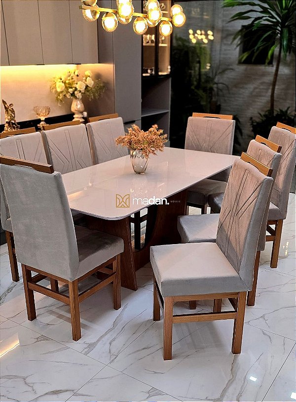 CONJUNTO MESA MARK 180X090 + 8 CADEIRAS MARK MODELO 18 CINZA