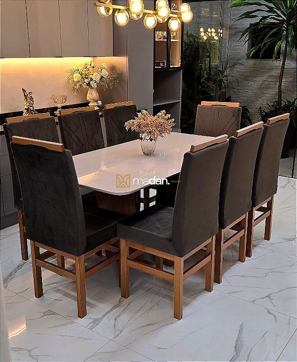 CONJUNTO MESA MARK 180X090 + 8 CADEIRAS MARK MODELO 18 MARROM
