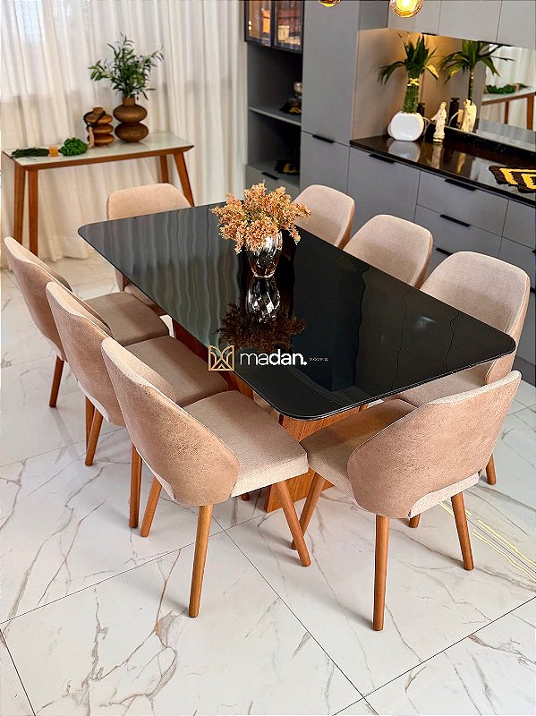 CONJUNTO MESA MARK 180X090 + 8 CADEIRAS MARK MODELO 30 CREME