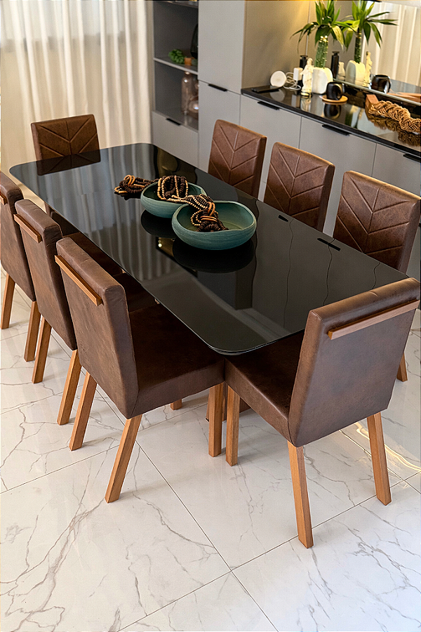 CONJUNTO MESA MARK 180X090 + 8 CADEIRAS MODELO MARK 32 MARROM
