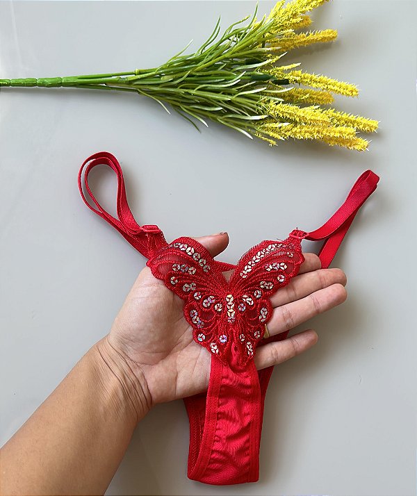 Calcinha Borboleta Vermelha, Preta e Branca