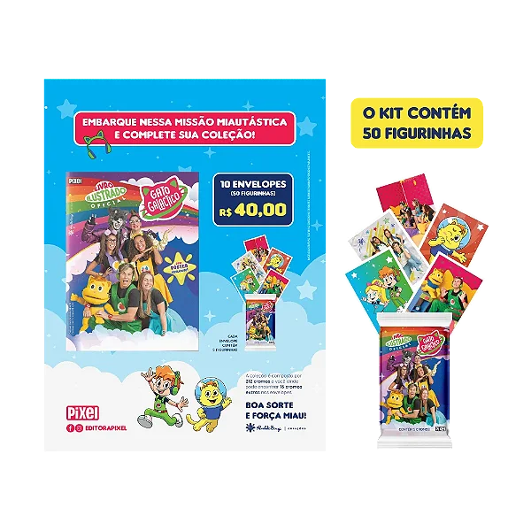Kit de 10 envelopes com 50 cromos - Álbum oficial Gato Galáctico
