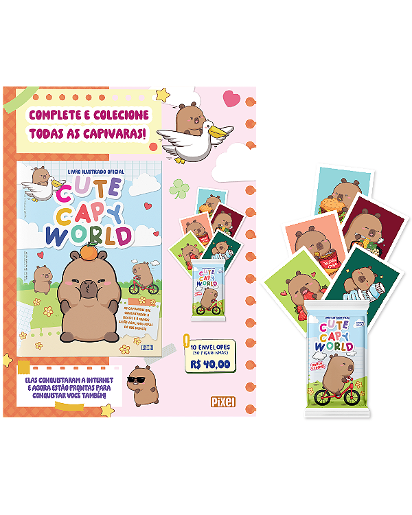Kit de 10 Envelopes com 50 Cromos – Álbum Oficial Cute Capy World