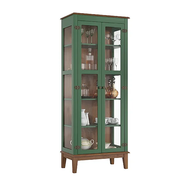 Cristaleira de Madeira Maciça 2 portas Verde - Fundo Amêndoa