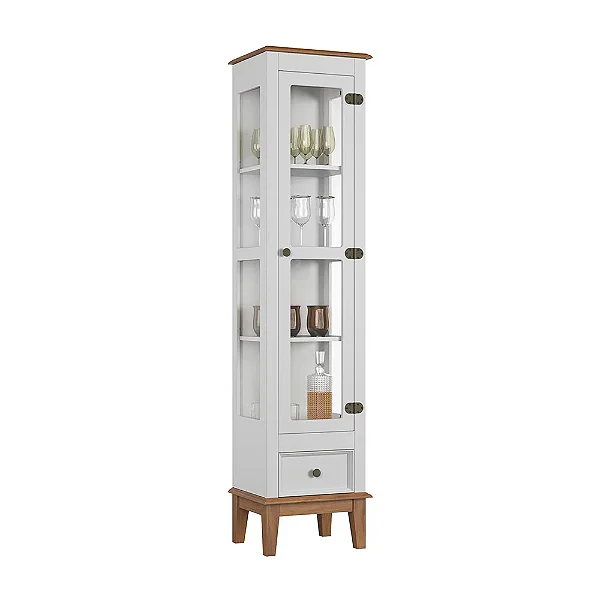 Cristaleira De Madeira Maciça 1 Porta + 1 Gaveta Branco