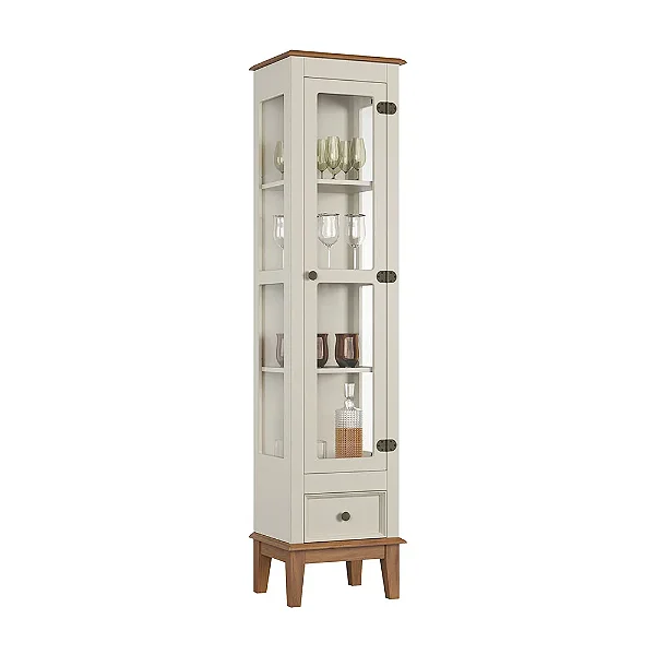 Cristaleira De Madeira Maciça 1 Porta + 1 Gaveta Off White