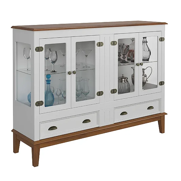 Cristaleira De Madeira Maciça 4 Portas + 2 Gavetas Branco