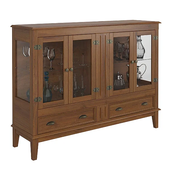 Cristaleira De Madeira Maciça 4 Portas + 2 Gavetas Amêndoa