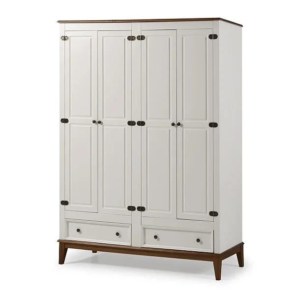 Guarda-Roupa Rústico 4 Portas + 2 Gavetas Branco