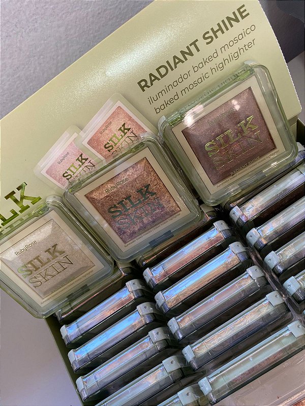 Iluminador Silk Skin Radiant Shine - Ruby Rose 9g: Cores Celestial Prism, Golden Mirage e Warm Glow.