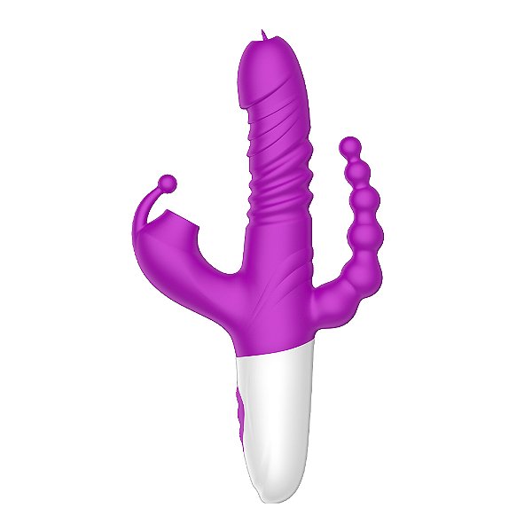 Vibrador Vai e Vem com Sugador de Clitóris e Estimulador de Ânus - LIBB