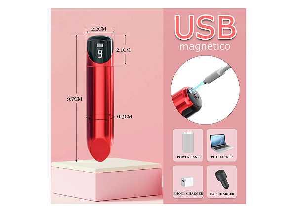Vibrador Batom Bullet com LED Recarregável (ZD16HS)